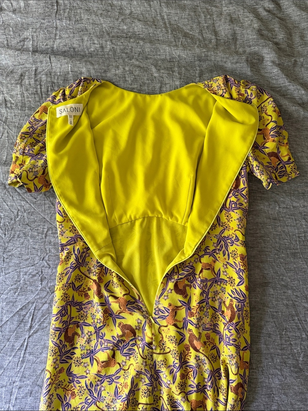 Saloni Bianca Silk Maxi Dress - Yellow Purple Boho Floral Print - Size 12 - Picture 10 of 12